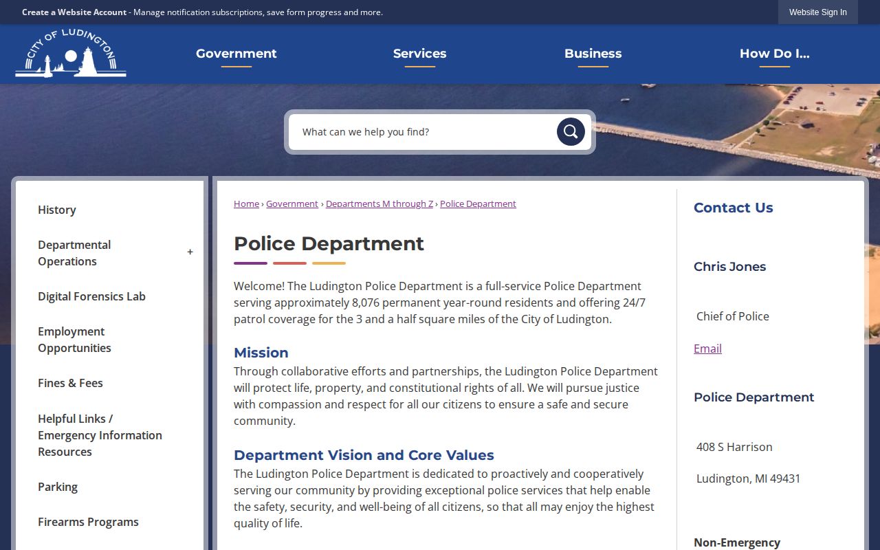 Official Ludington Police Department webpage with department information