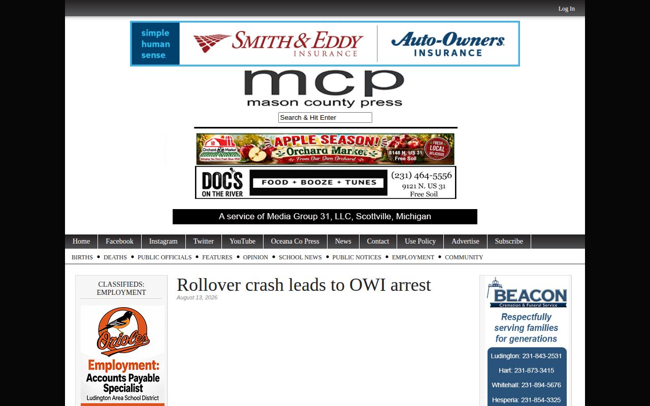 Mason County Press single incident arrest report