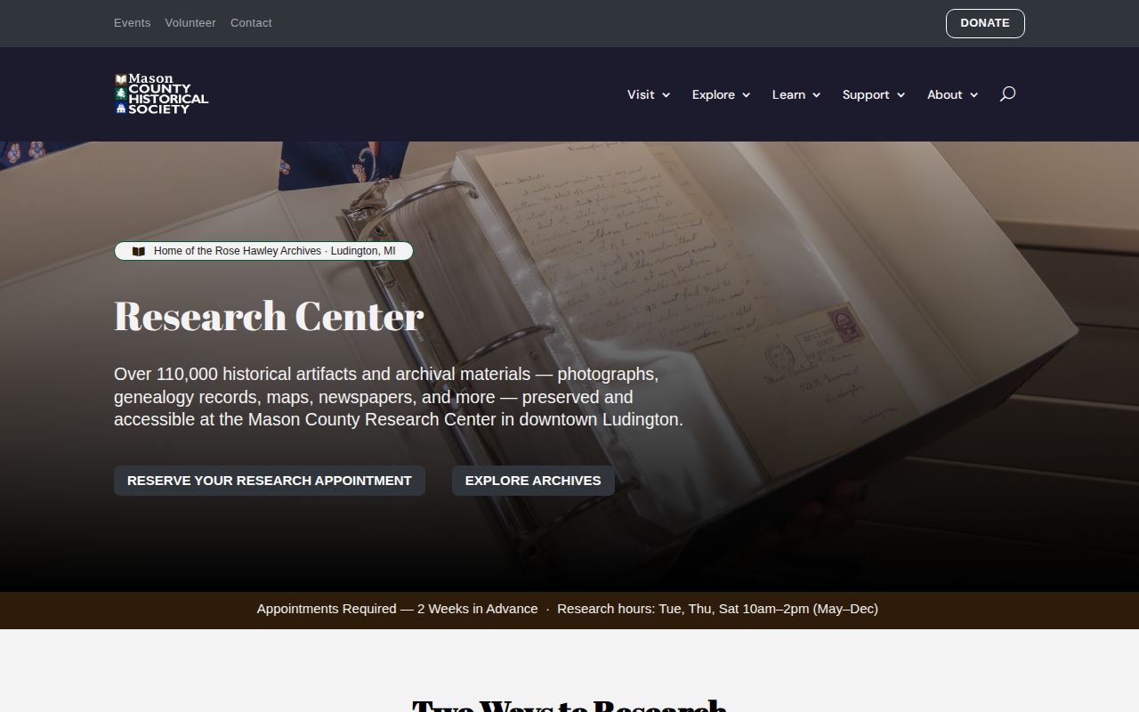 Mason County Historical Society research collections page